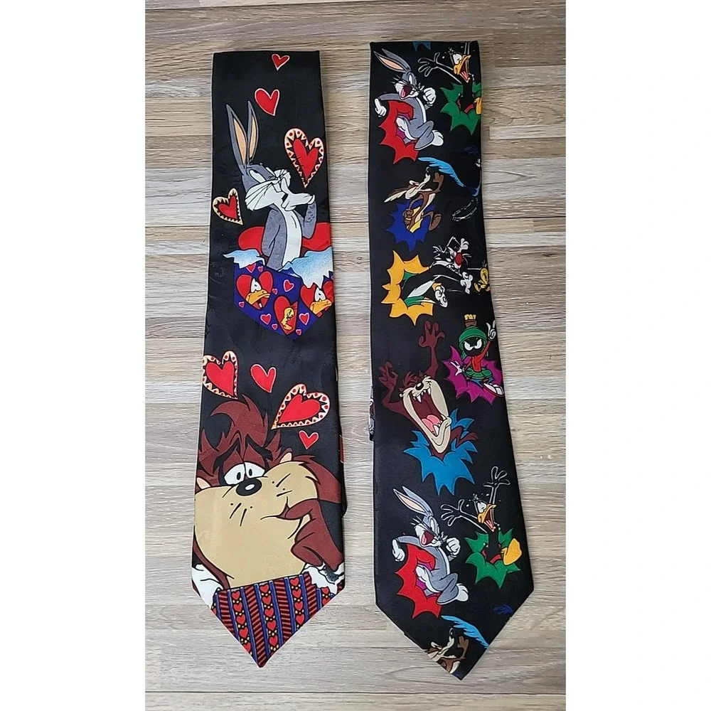 2‎ VTG 90's Warner Bros Looney Tunes Ties Bugs Bunny Tasmanian Devil Taz Martian
